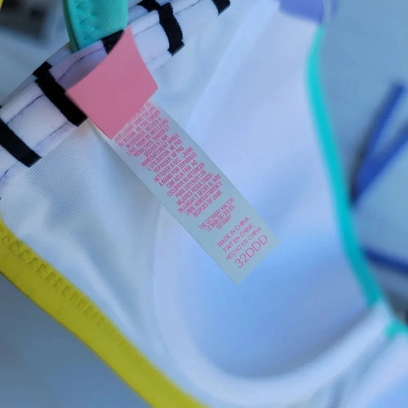 Victoria's Secret 32DDD Swim BIKINI Bandeau Black White Colorblock Striped 84Z - Picture 6 of 11